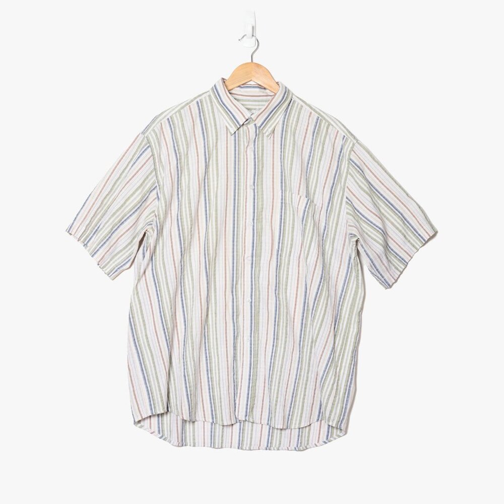 J&J Mens XXL Striped Button Up Shirt White